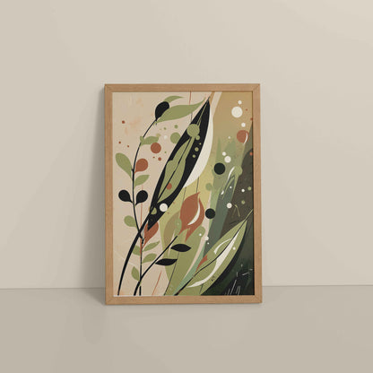Floor View of Earthy Toned Leaves – Nature & Geometry Wall Art Framed in Natrual Color Frame