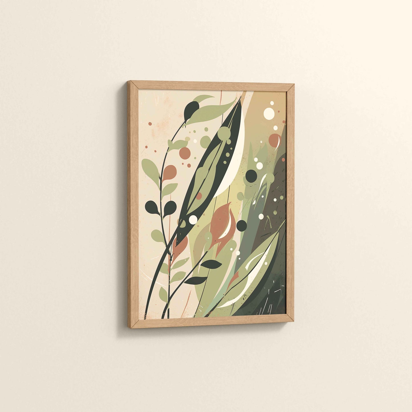 Side View of Earthy Toned Leaves – Nature & Geometry Wall Art Framed in Natrual Color Frame