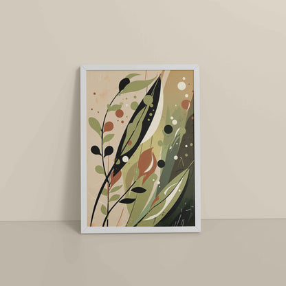 Floor View of Earthy Toned Leaves – Nature & Geometry Wall Art Framed in White Color Frame
