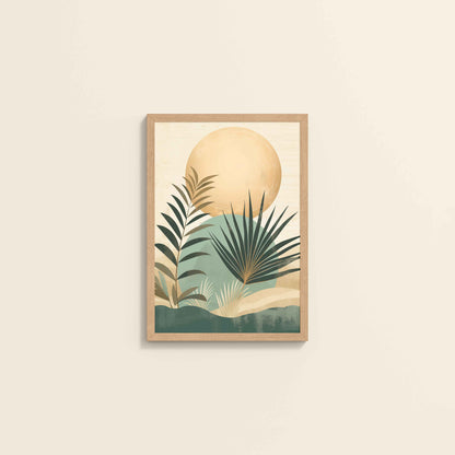 Wall View of Abstract Tropical Palm Leaves – Boho Framed Wall Art in Natrual Color Frame