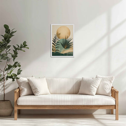 Living Room Cabinet Table Preview of Abstract Tropical Palm Leaves – Boho Framed Wall Art in White Color Frame