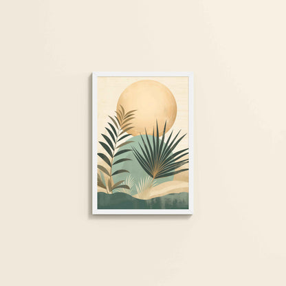 Wall View of Abstract Tropical Palm Leaves – Boho Framed Wall Art in White Color Frame