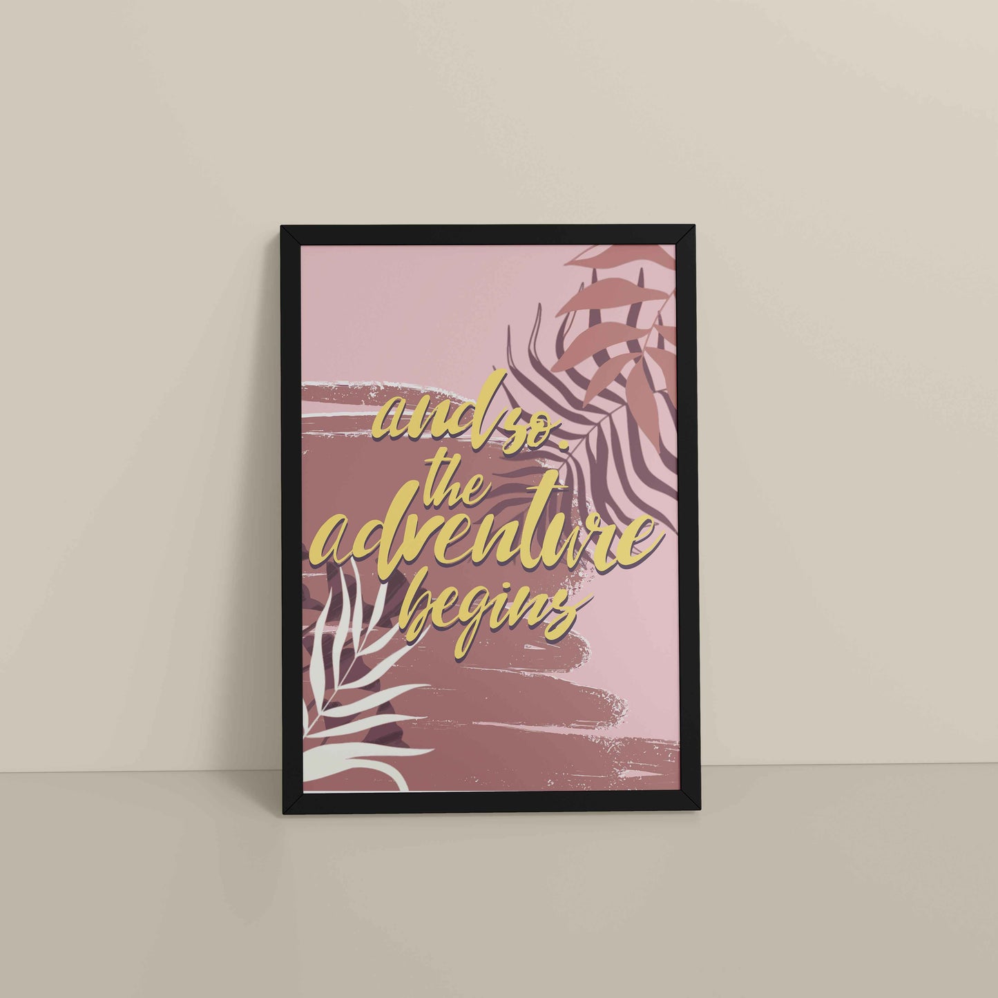 Floor View of Adventure Begins – Boho Botanical Wall Art & Decor in Black Color Frame
