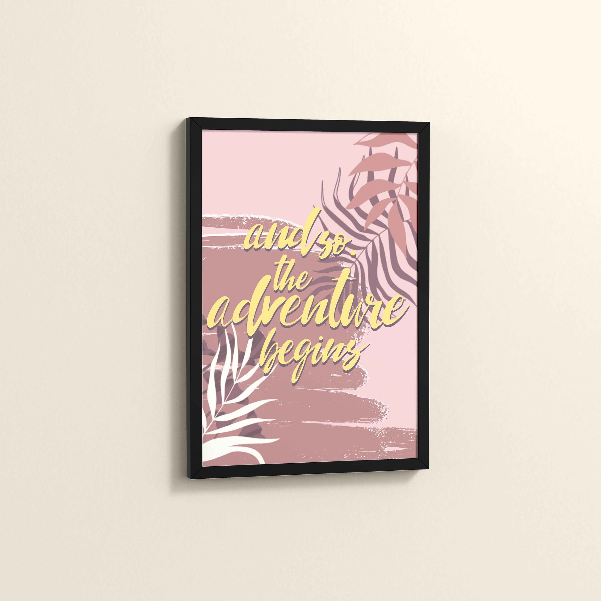 Side View of Adventure Begins – Boho Botanical Wall Art & Decor in Black Color Frame