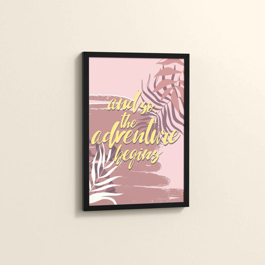 Side View of Adventure Begins – Boho Botanical Wall Art & Decor in Black Color Frame