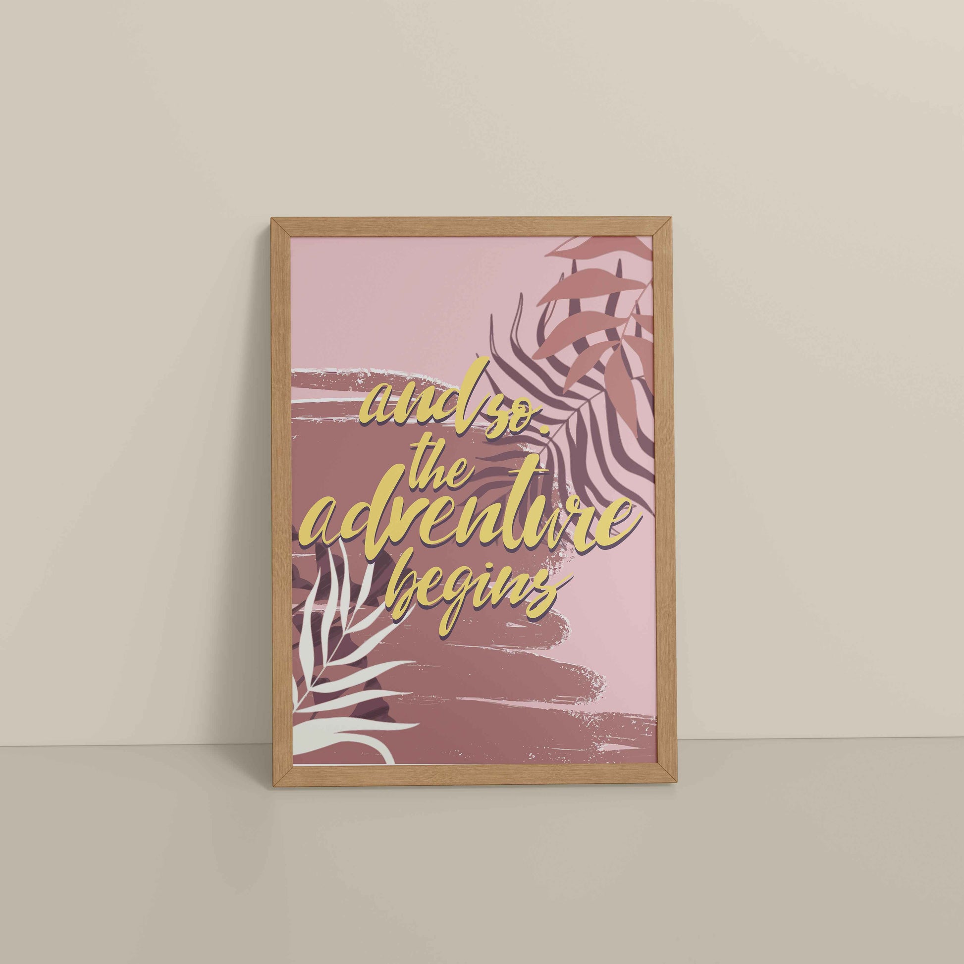 Floor View of Adventure Begins – Boho Botanical Wall Art & Decor in Natrual Color Frame