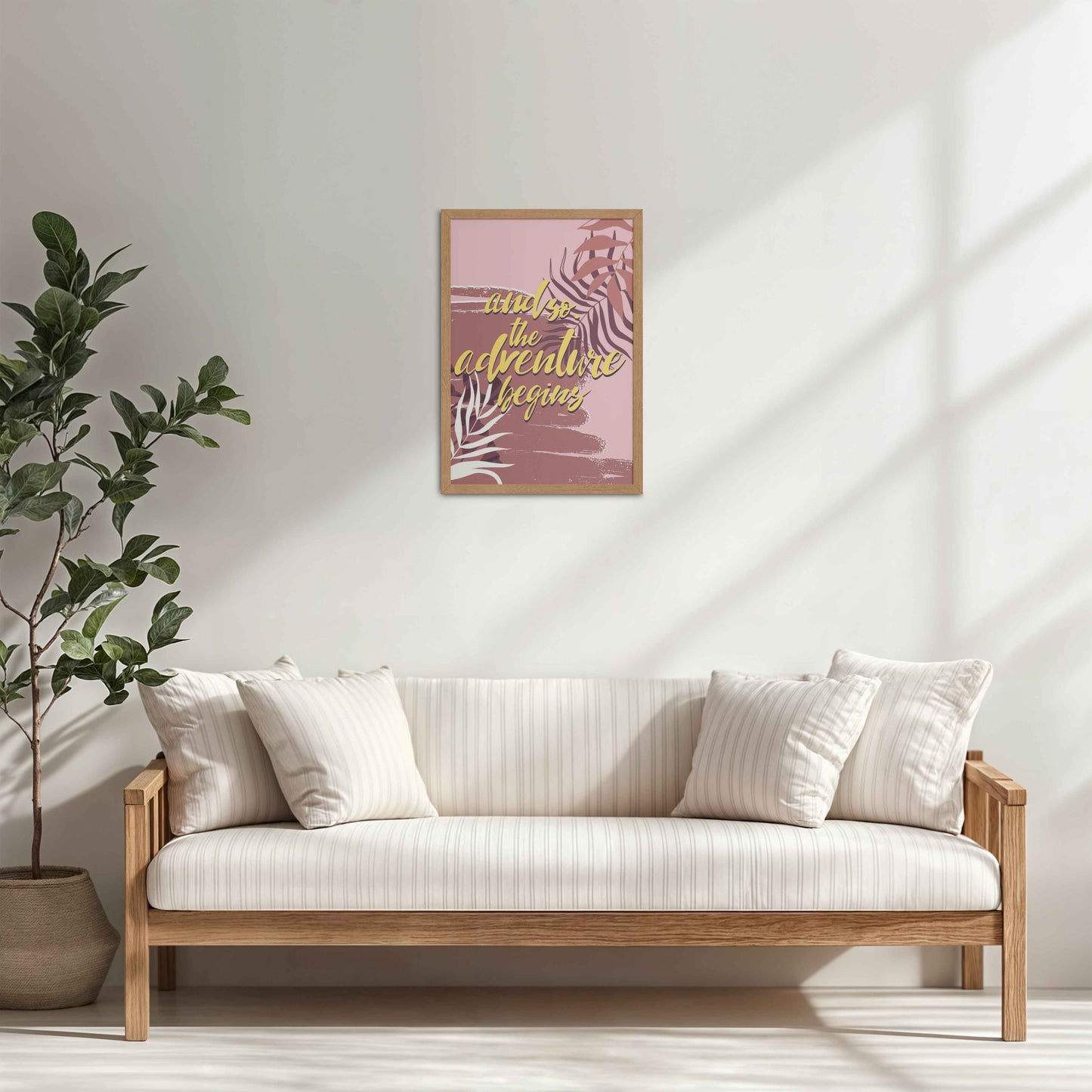 Living Room Cabinet Table Preview of Adventure Begins – Boho Botanical Wall Art & Decor in Natrual Color Frame