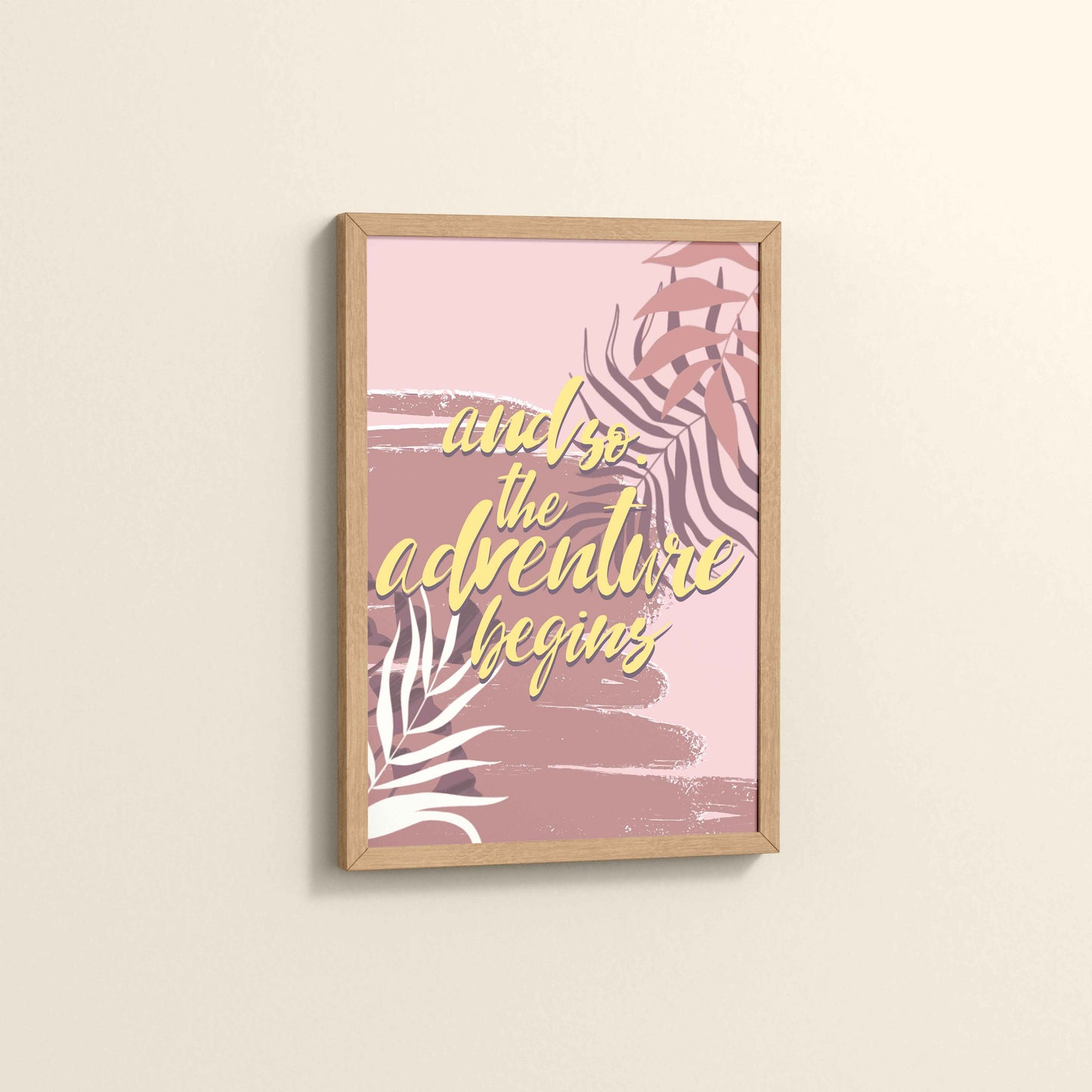 Side View of Adventure Begins – Boho Botanical Wall Art & Decor in Natrual Color Frame