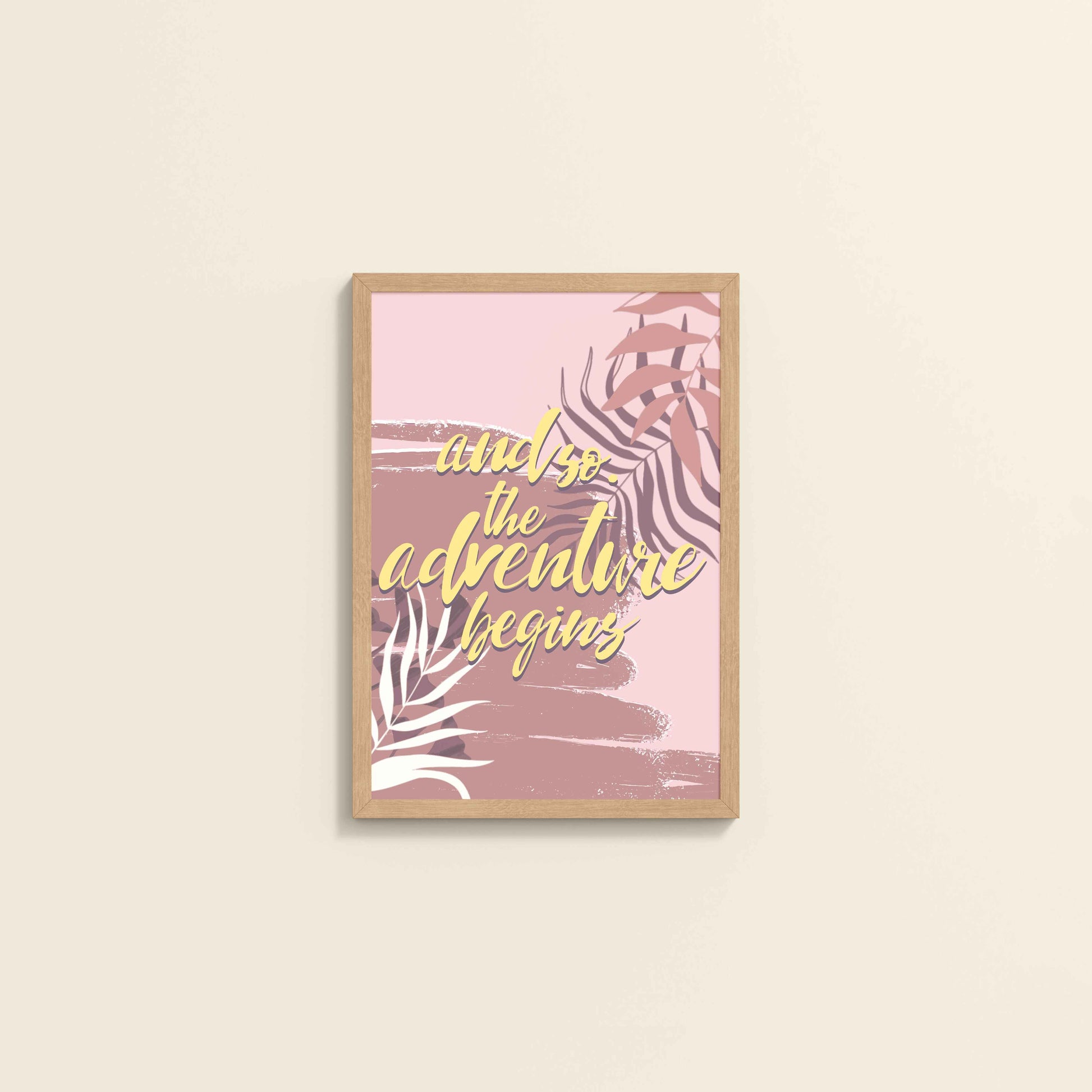 Wall View of Adventure Begins – Boho Botanical Wall Art & Decor in Natrual Color Frame