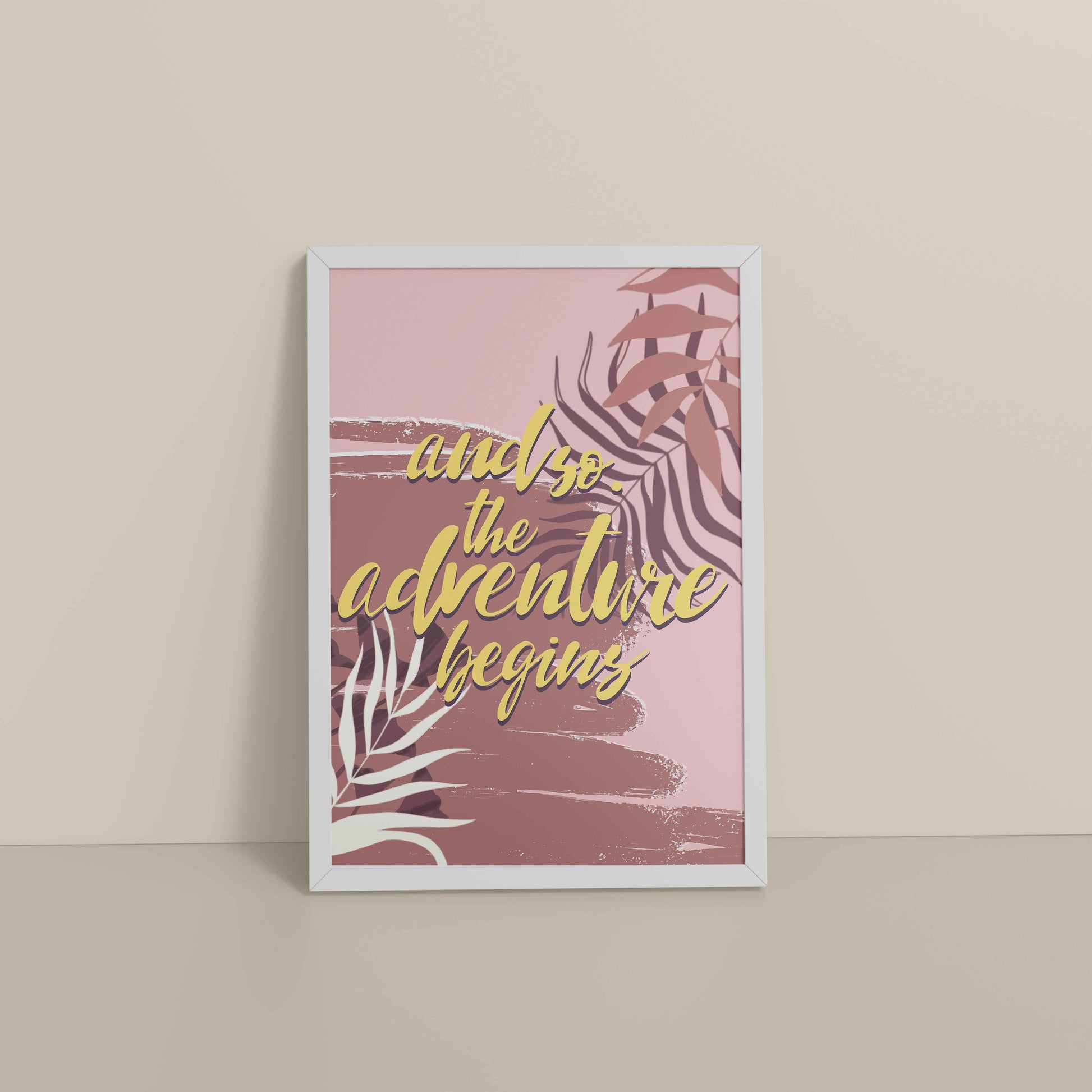 Floor View of Adventure Begins – Boho Botanical Wall Art & Decor in White Color Frame