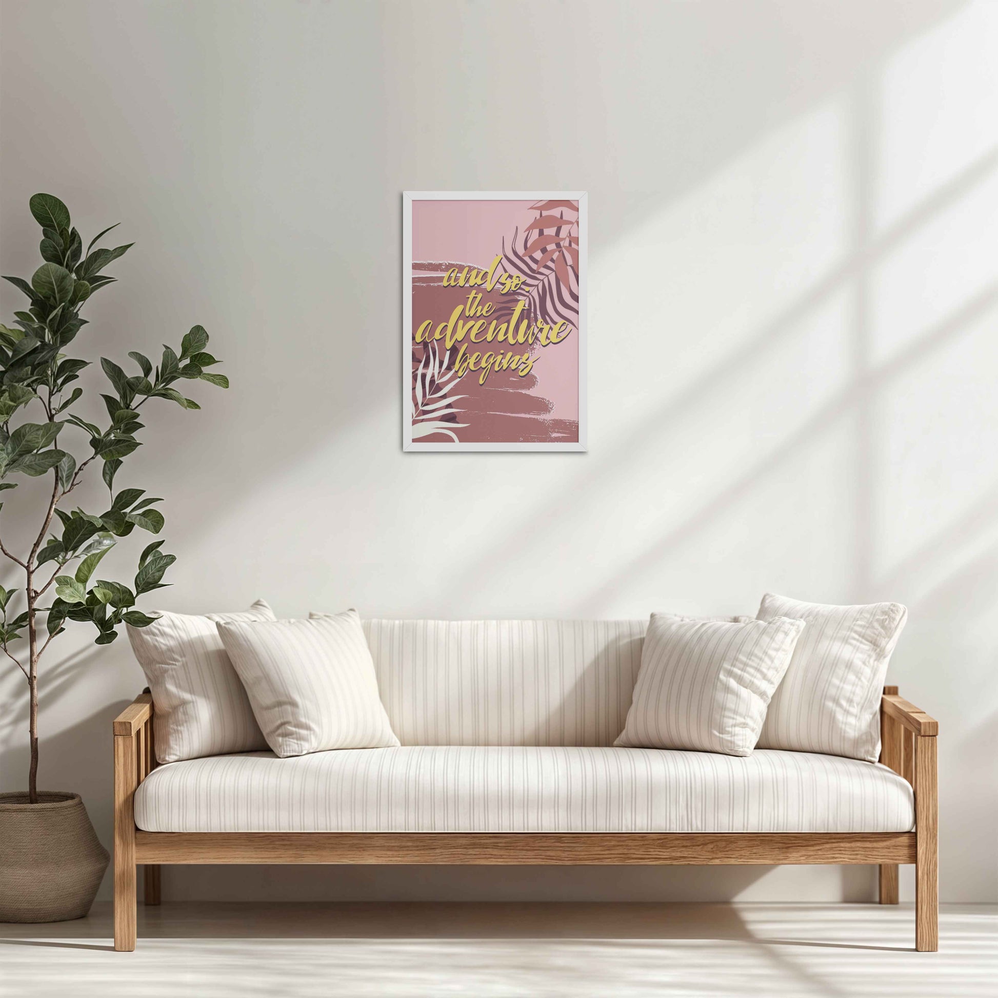 Living Room Cabinet Table Preview of Adventure Begins – Boho Botanical Wall Art & Decor in White Color Frame