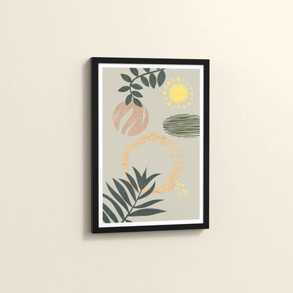 Side View of Modern Boho Abstract Wall Art – Framed Painting in Black Color Frame