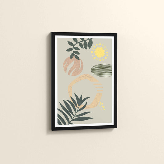 Side View of Modern Boho Abstract Wall Art – Framed Painting in Black Color Frame