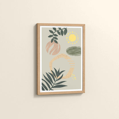 Side View of Modern Boho Abstract Wall Art – Framed Painting in Natrual Color Frame