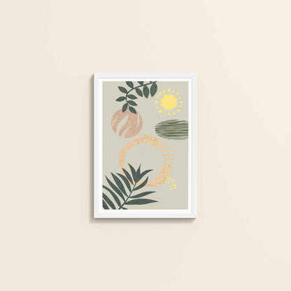 Wall View of Modern Boho Abstract Wall Art – Framed Painting in White Color Frame