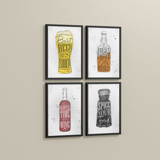 Side View of Drink Up – Modern Rustic Bar Art Set of 4 Prints in Black Color Frame