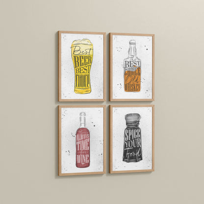 Side View of Drink Up – Modern Rustic Bar Art Set of 4 Prints in Natrual Color Frame