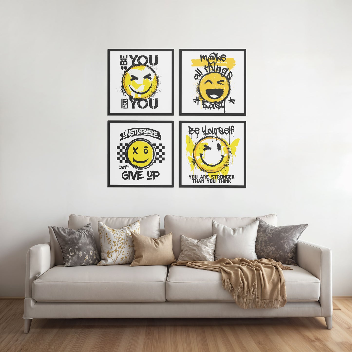 Living Room Sofa Preview of Self-Empowerment Motivational Quote Set of 4 Frames in Black Color Frame