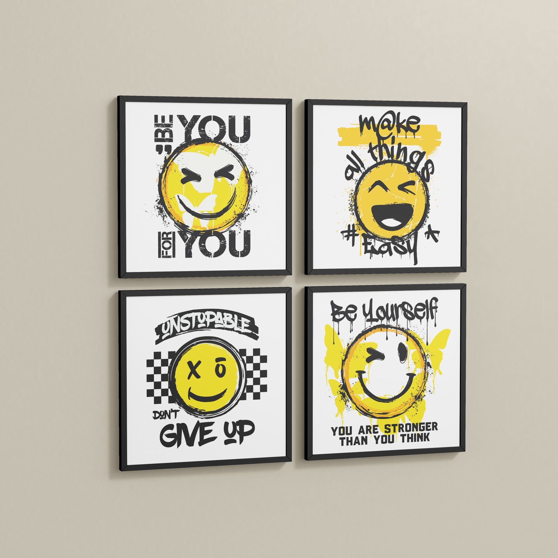 Side View of Self-Empowerment Motivational Quote Set of 4 Frames in Black Color Frame