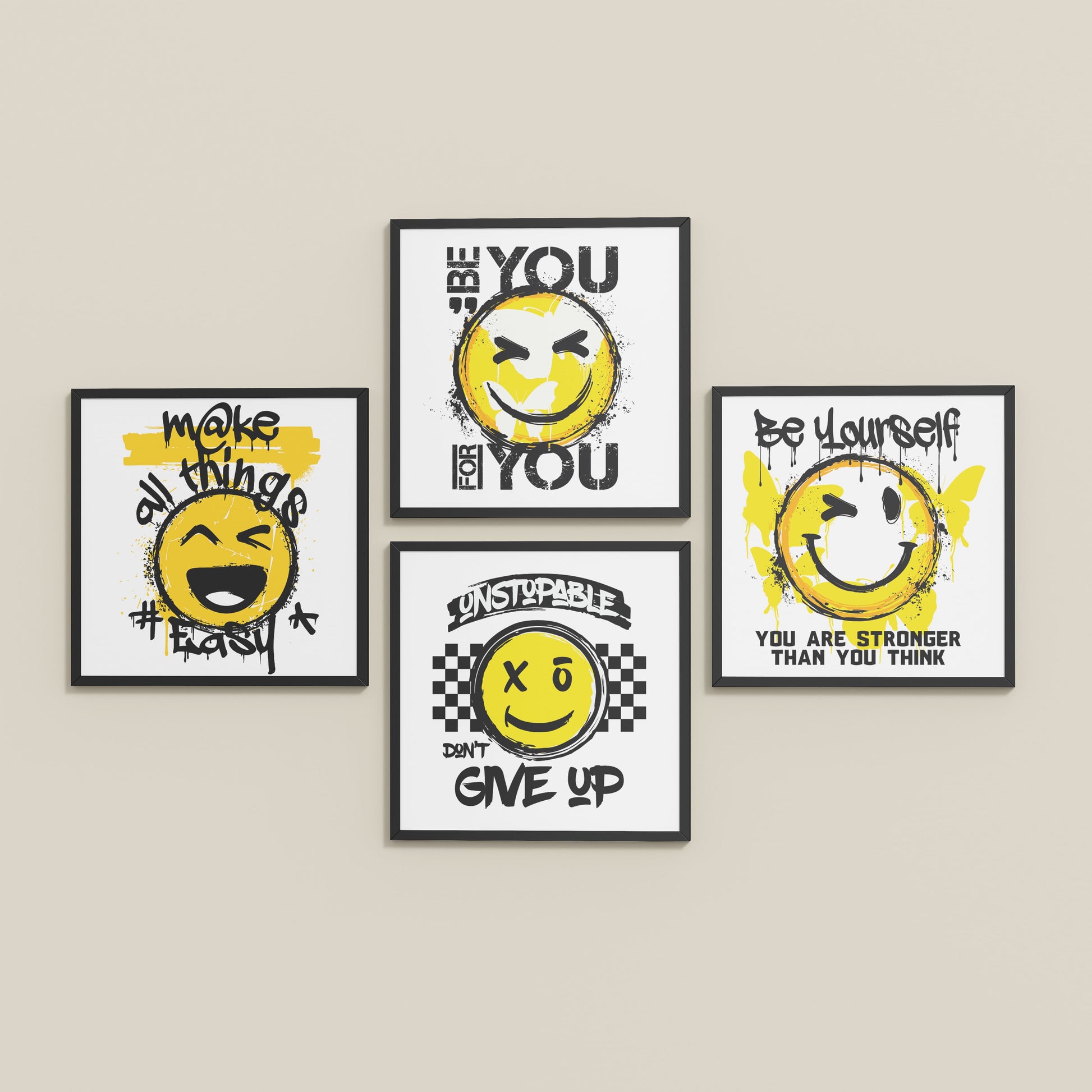Inclined Floor View of Self-Empowerment Motivational Quote Set of 4 Frames in Black Color Frame