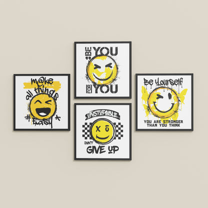 Inclined Floor View of Self-Empowerment Motivational Quote Set of 4 Frames in Black Color Frame