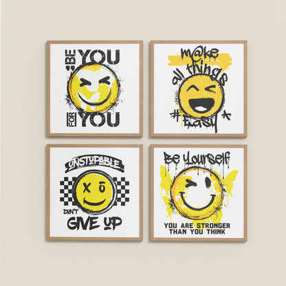 Wall View of Self-Empowerment Motivational Quote Set of 4 Frames in Natrual Color Frame