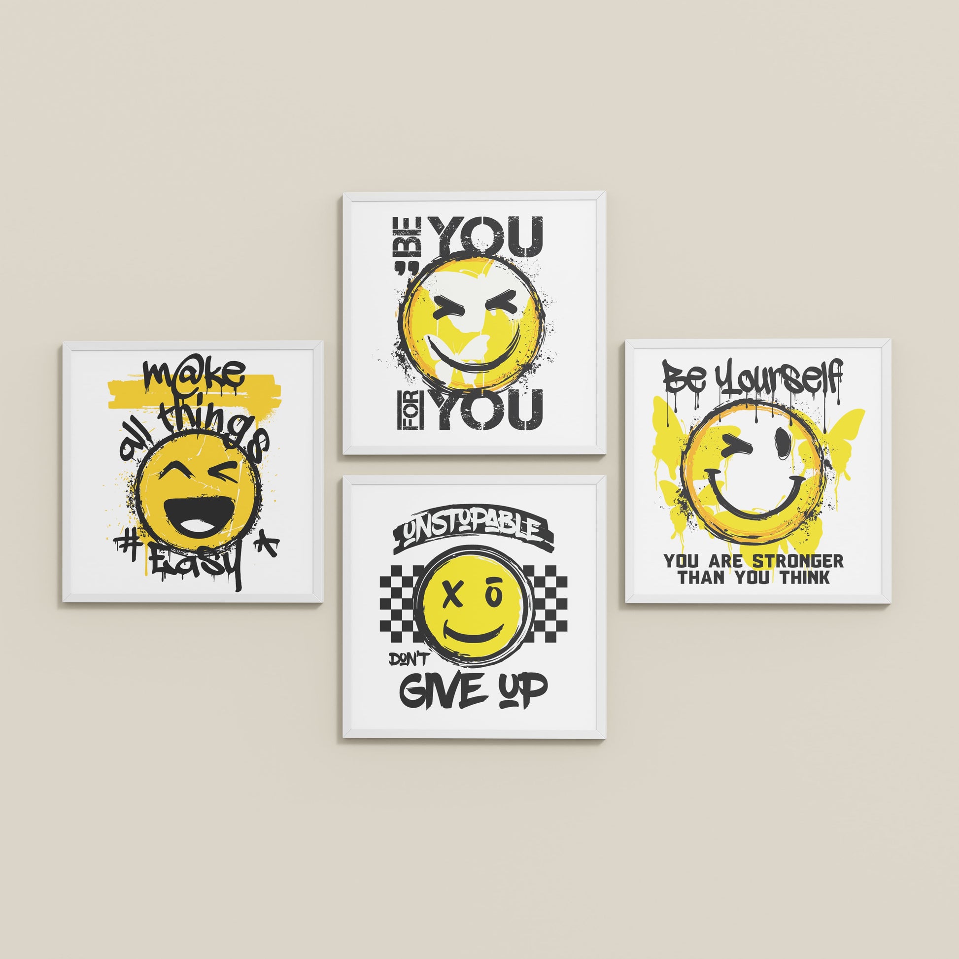 Inclined Floor View of Self-Empowerment Motivational Quote Set of 4 Frames in White Color Frame
