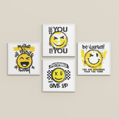 Inclined Floor View of Self-Empowerment Motivational Quote Set of 4 Frames in White Color Frame