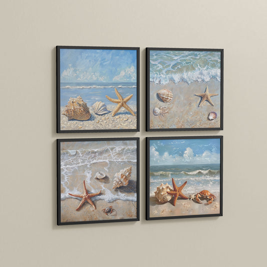 Side View of Beach Bliss – Seascape Wall Art Set of 4 Frames in Black Color Frame