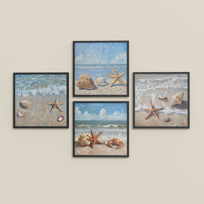 Inclined Floor View of Beach Bliss – Seascape Wall Art Set of 4 Frames in Black Color Frame
