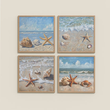 Wall View of Beach Bliss – Seascape Wall Art Set of 4 Frames in Natrual Color Frame