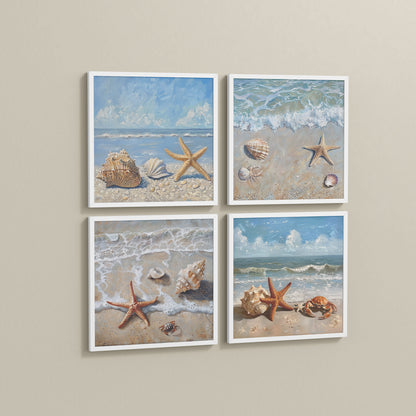 Side View of Beach Bliss – Seascape Wall Art Set of 4 Frames in White Color Frame