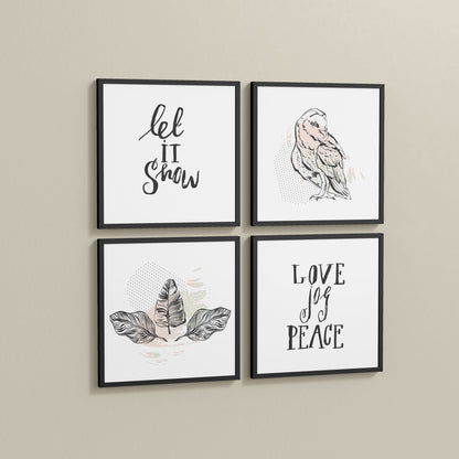 Side View of Love, Joy & Peace – Inspirational Wall Art Frame Set of 4 in Black Color Frame