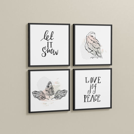 Side View of Love, Joy & Peace – Inspirational Wall Art Frame Set of 4 in Black Color Frame