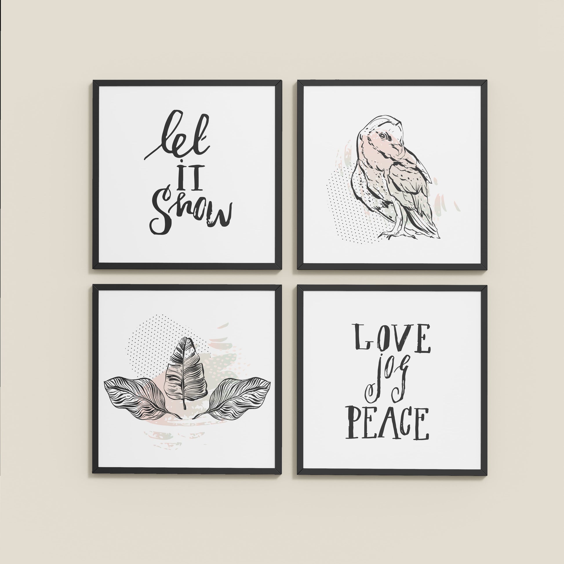 Wall View of Love, Joy & Peace – Inspirational Wall Art Frame Set of 4 in Black Color Frame