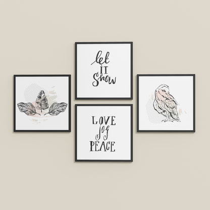 Inclined Floor View of Love, Joy & Peace – Inspirational Wall Art Frame Set of 4 in Black Color Frame