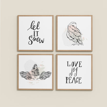 Wall View of Love, Joy & Peace – Inspirational Wall Art Frame Set of 4 in Natrual Color Frame