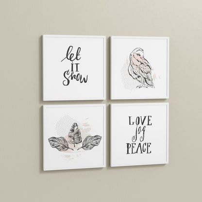 Side View of Love, Joy & Peace – Inspirational Wall Art Frame Set of 4 in White Color Frame