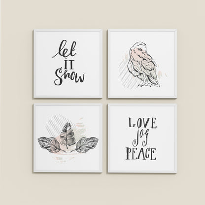 Wall View of Love, Joy & Peace – Inspirational Wall Art Frame Set of 4 in White Color Frame
