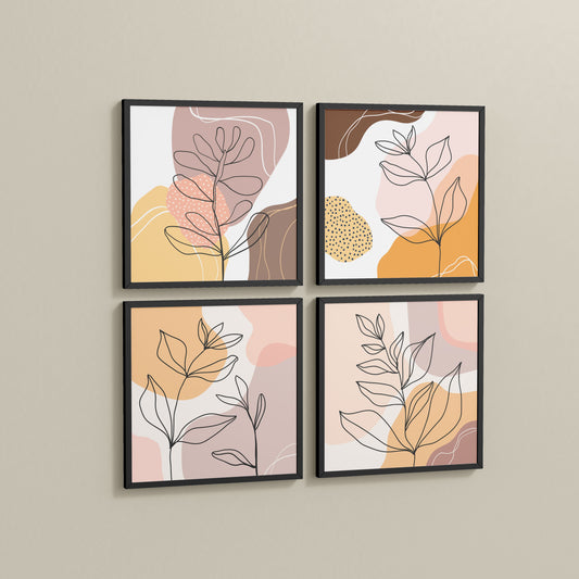 Side View of Ethnic Bohemian Wall Art Frames Set of 4 in Black Color Frame