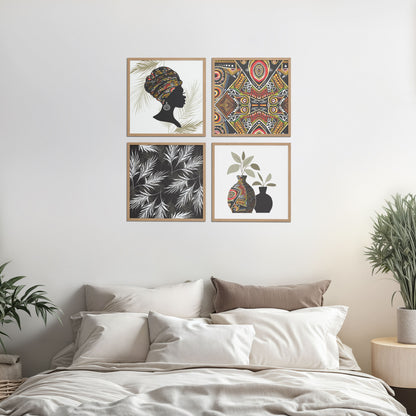 Bed Room Preview of Ethnic Bohemian Wall Art Frames Set of 4 in Natrual Color Frame