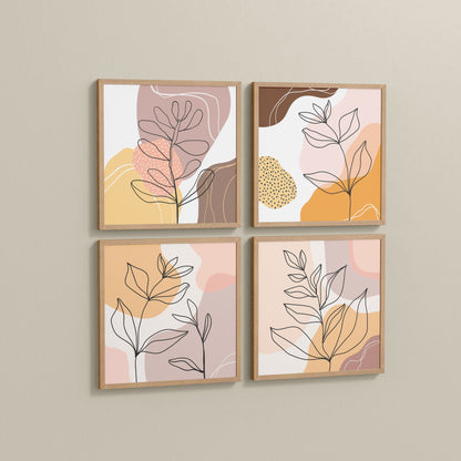 Side View of Ethnic Bohemian Wall Art Frames Set of 4 in Natrual Color Frame