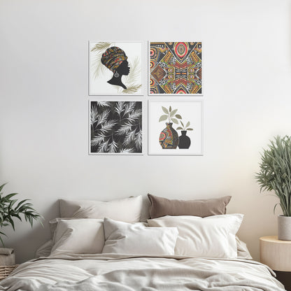 Bed Room Preview of Ethnic Bohemian Wall Art Frames Set of 4 in White Color Frame