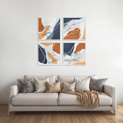 Living Room Sofa Preview of Boho Minimalist Floral Wall Art Frames Set of 4 in White Color Frame