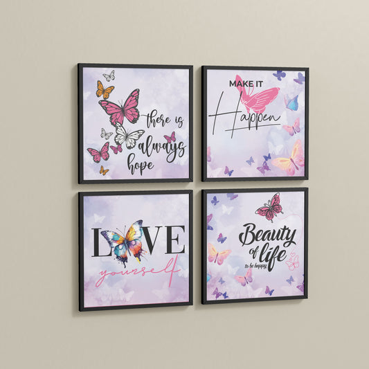 Side View of Live Brightly – Hope, Love & Motivation Quote Set of 4 in Black Color Frame