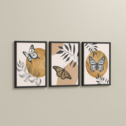 Side View of Wings of Wander – Butterfly & Nature Wall Art Set of 3 in Black Color Frame