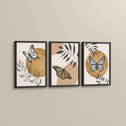 Side View of Wings of Wander – Butterfly & Nature Wall Art Set of 3 in Black Color Frame