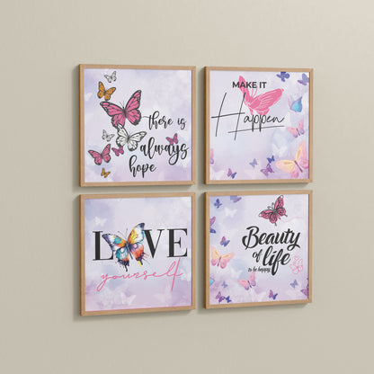 Side View of Live Brightly – Hope, Love & Motivation Quote Set of 4 in Natrual Color Frame