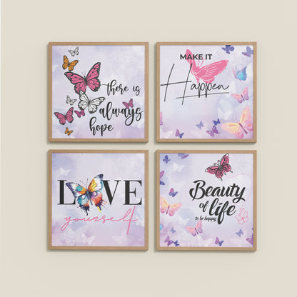 Wall View of Live Brightly – Hope, Love & Motivation Quote Set of 4 in Natrual Color Frame