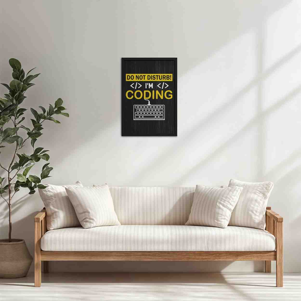 Living Room Cabinet Table Preview of Do Not Disturb – I’m Coding Wall Art Frame in Black Color Frame